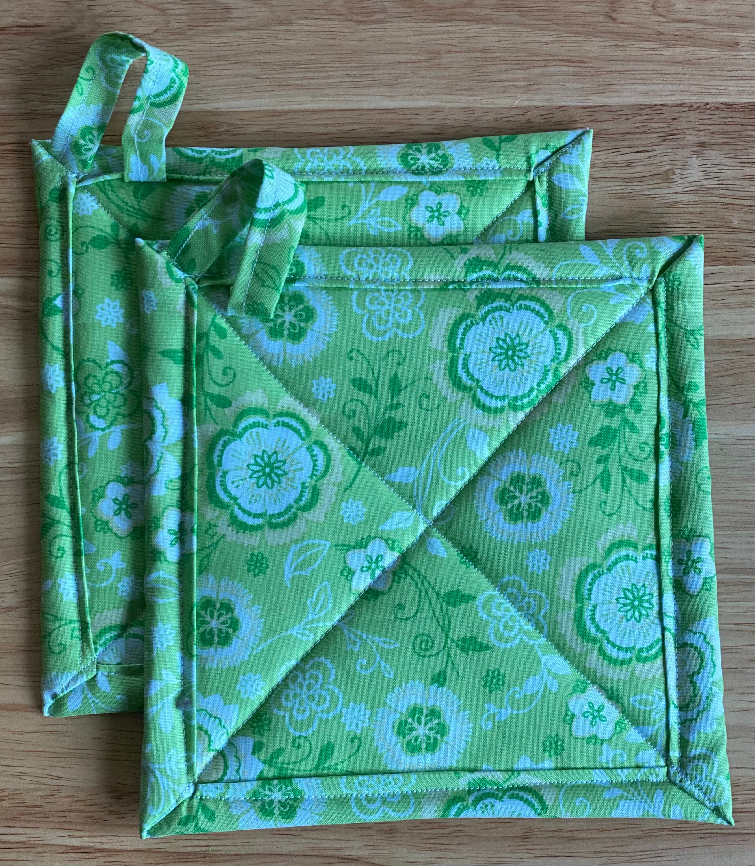 Green floral potholders Etsy