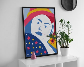Abstract Woman Portrait Print: Modern Colorful Wall Art