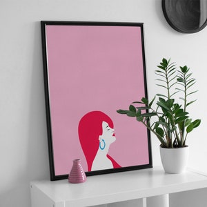 WOMAN PORTRAIT PRINT, modern woman print, woman portrait print, woman portrait art, women wall art, abstract woman art, pink woman art print