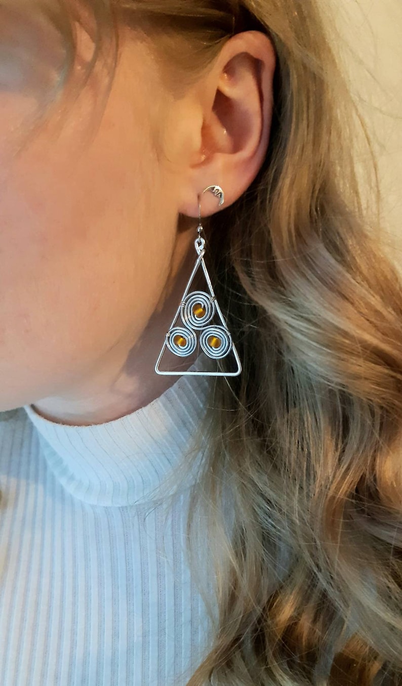 Celtic Goddess Earrings \u2022 Orange Triskelion Wire Earrings \u2022 Handcrafted Earrings