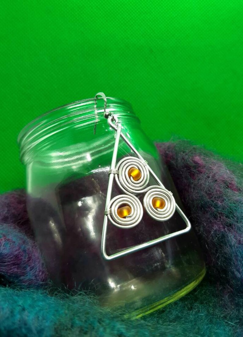 Celtic Goddess Earrings \u2022 Orange Triskelion Wire Earrings \u2022 Handcrafted Earrings