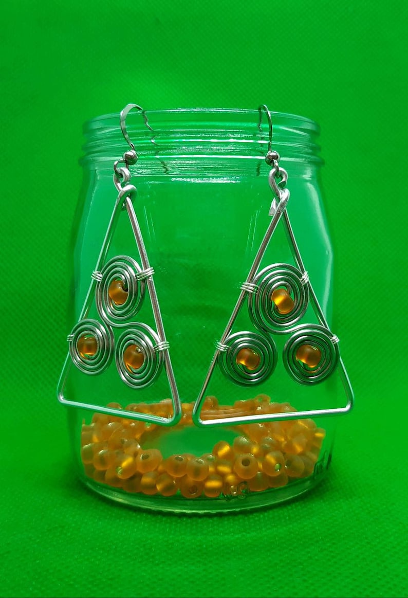 Celtic Goddess Earrings \u2022 Orange Triskelion Wire Earrings \u2022 Handcrafted Earrings