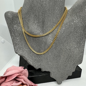 Link chain rectangular necklace, stainless steel, vintage gold-plated, 70 cm, gold-plated wide 80s 80s chain mesh retro elegant
