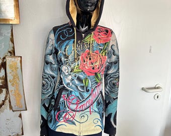 Vintage Y2K Ed Hardy Womens Quilted Jacket With Gold & Multicolor
