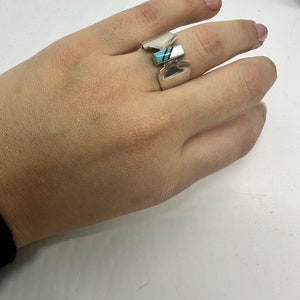 Massiver Ring Silber Sterling USA Perlmutt breit handmade Designer ausgefallen elegant sportlich elegant Unikat 18,5mm