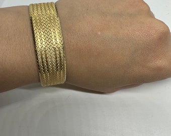 Bracelet 18K gold-plated stainless steel vintage 1970s retro noble gold link bracelet carpet bracelet Doublé wide like new 19.00 mm 2 cm wide