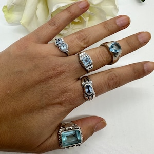 Rings 925/835 Vintage Blue Stone Glass Retro Art deco Jugendstil Real Silver Germany Ladies