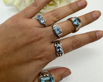 Rings 925/835 Vintage Blue Stone Glass Retro Art deco Jugendstil Real Silver Germany Ladies