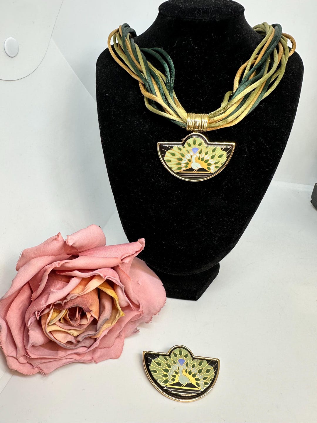 Designer Michaela Frey Team Jewelry Set Green Peacock Vintage