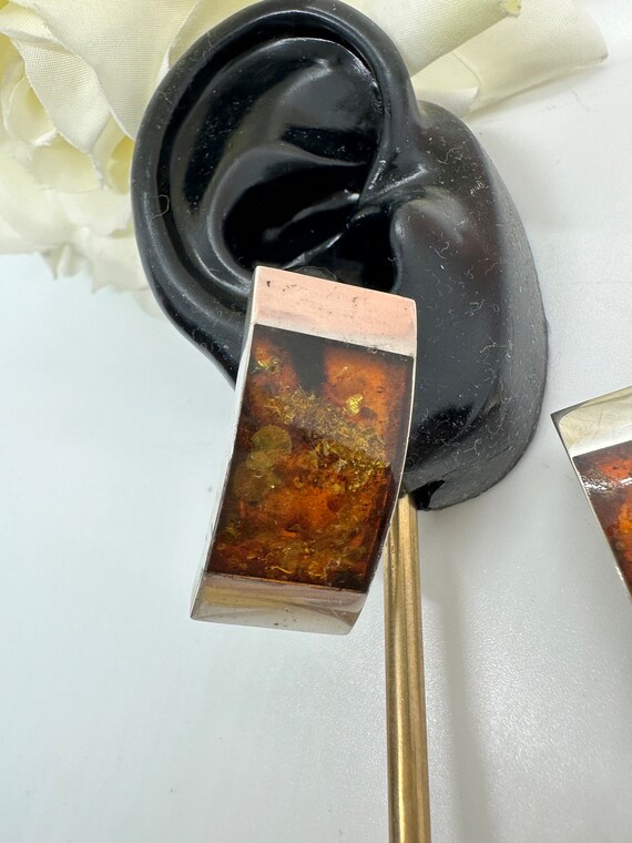Amber large real silver ear clips earrings design… - image 2