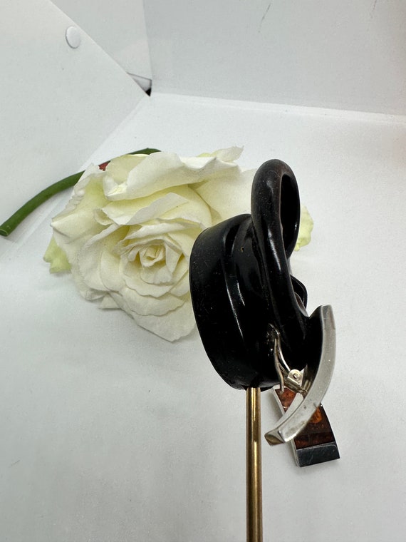 Amber large real silver ear clips earrings design… - image 4