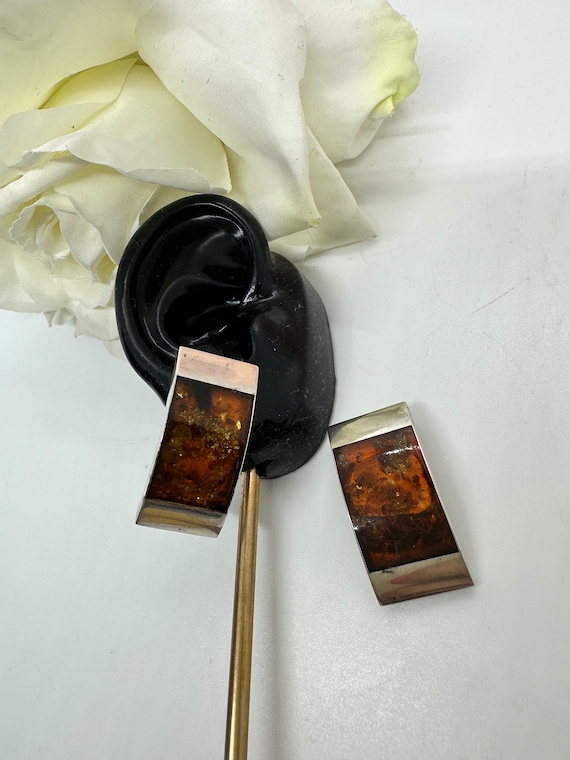 Amber large real silver ear clips earrings design… - image 1