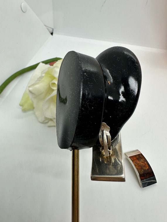 Amber large real silver ear clips earrings design… - image 5