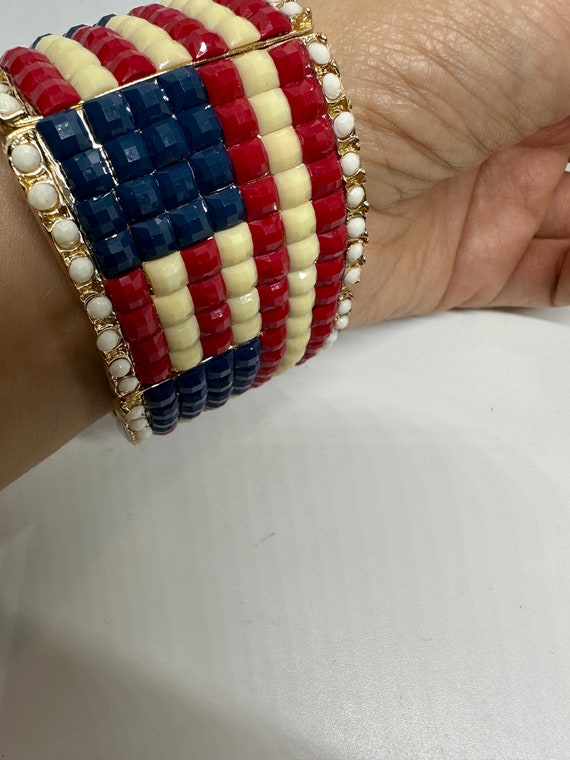 Rhinestone bracelet USA Flag America rubber wide … - image 4