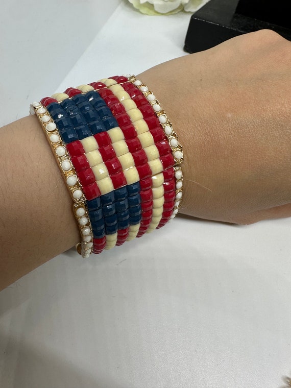 Rhinestone bracelet USA Flag America rubber wide … - image 1