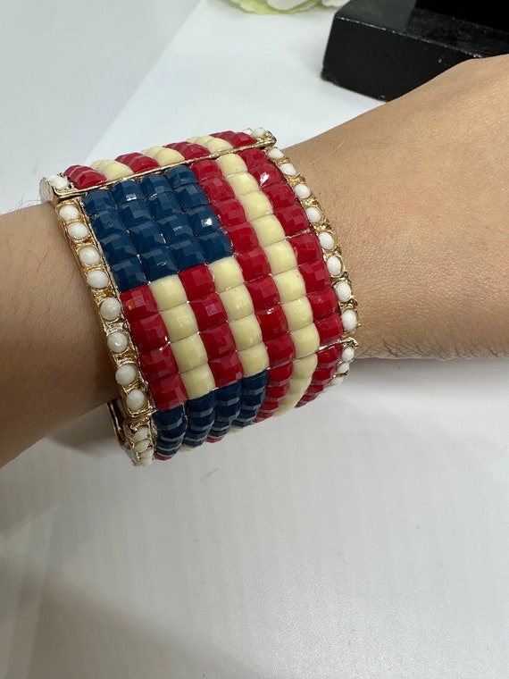 Rhinestone bracelet USA Flag America rubber wide … - image 2