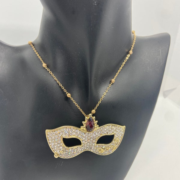 Goldene Strasskette lang vintage venezianische Maske 1980er super Zustand groß ausgefallen