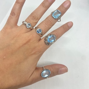 Rings 925/835/830 Vintage Blue Stone Glass Retro Antique Topaz? Spinel? Art Deco Art Nouveau Real Silver Germany Ladies