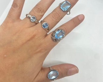 Rings 925/835/830 Vintage Blue Stone Glass Retro Antique Topaz? Spinel? Art Deco Art Nouveau Real Silver Germany Ladies