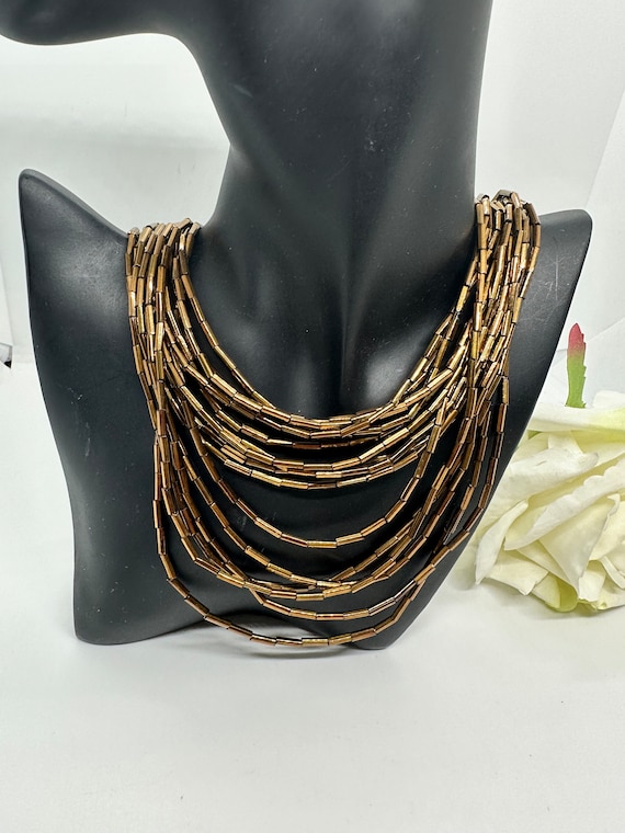 Halskette collier vintage Messing Glasperlen Kupfe