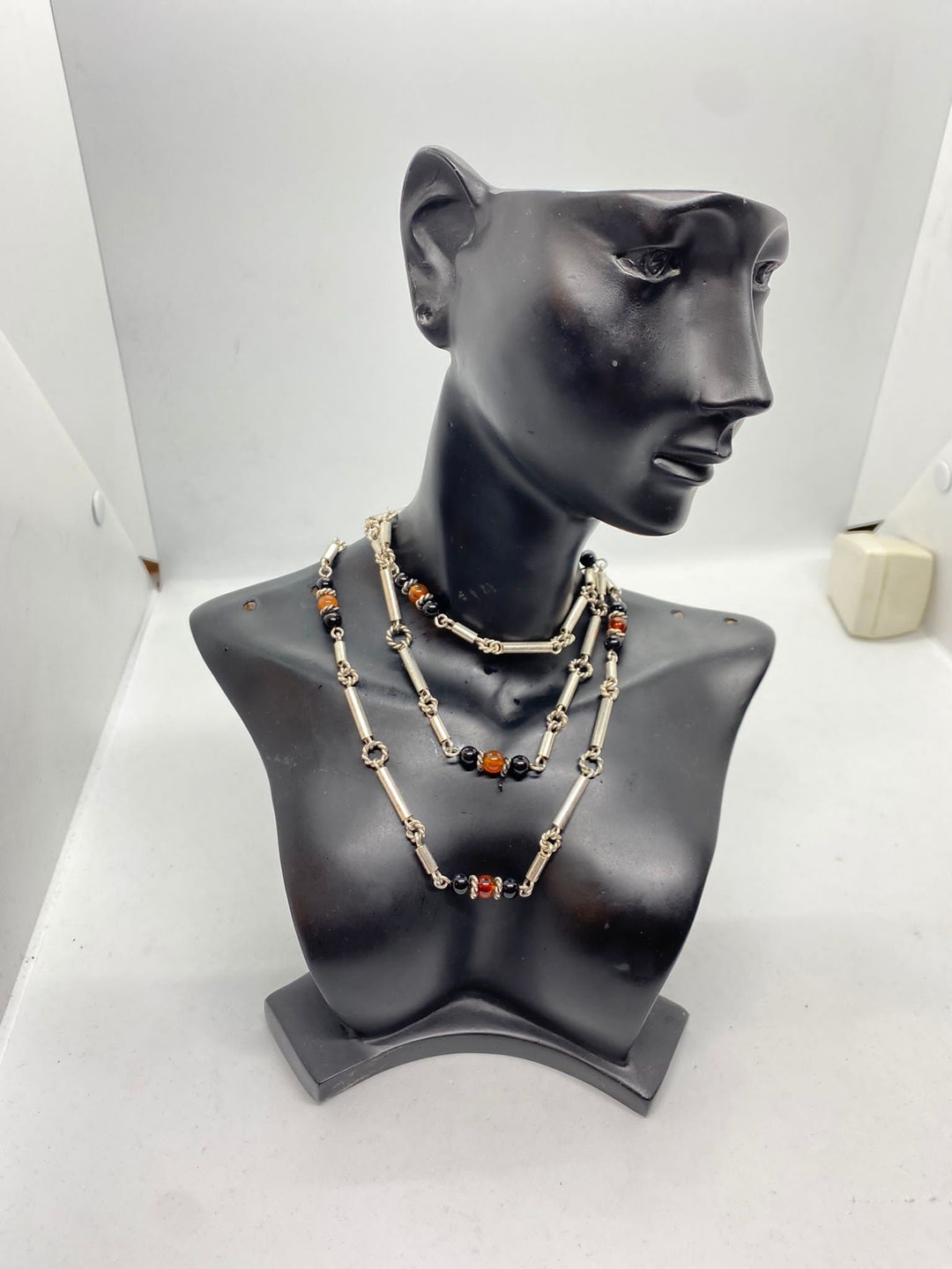 Collier Vintage AMOK PARIS - Argent Et Pierres Rouges - Avec Boîte - Parfait état