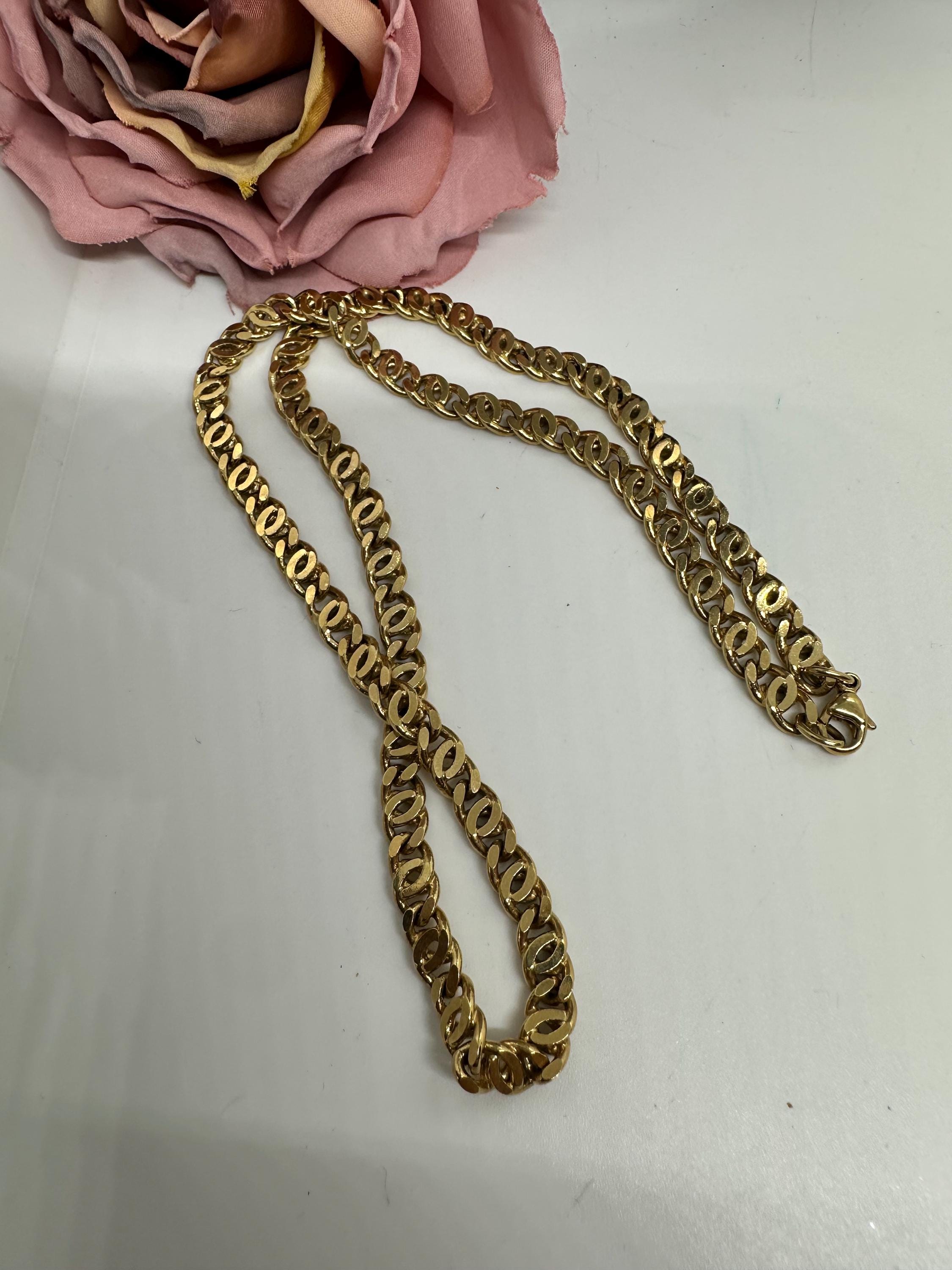 Collier Chaîne Gourmette Plaqué Or - Maillons Plats - Bijou Vintage Superbe - Occasion Très Bon état
