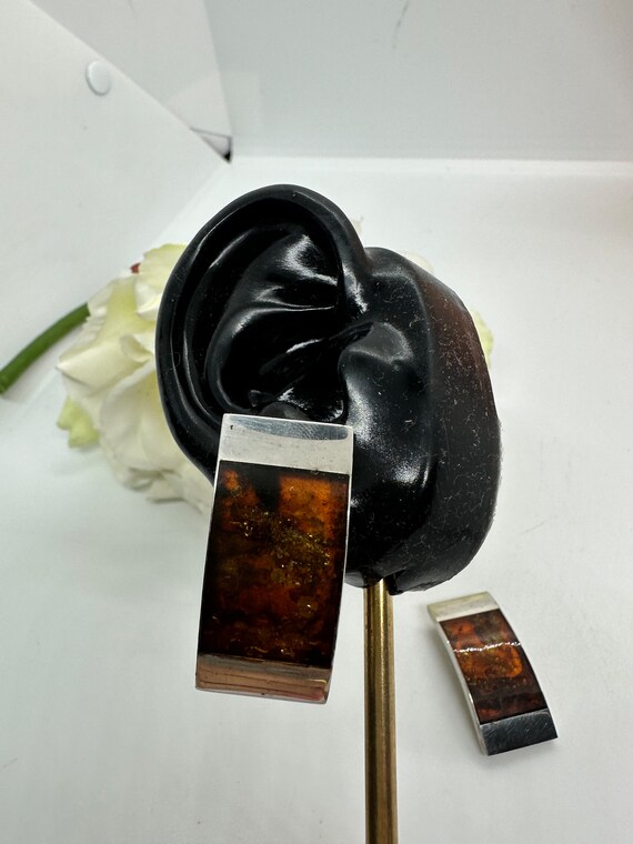 Amber large real silver ear clips earrings design… - image 3