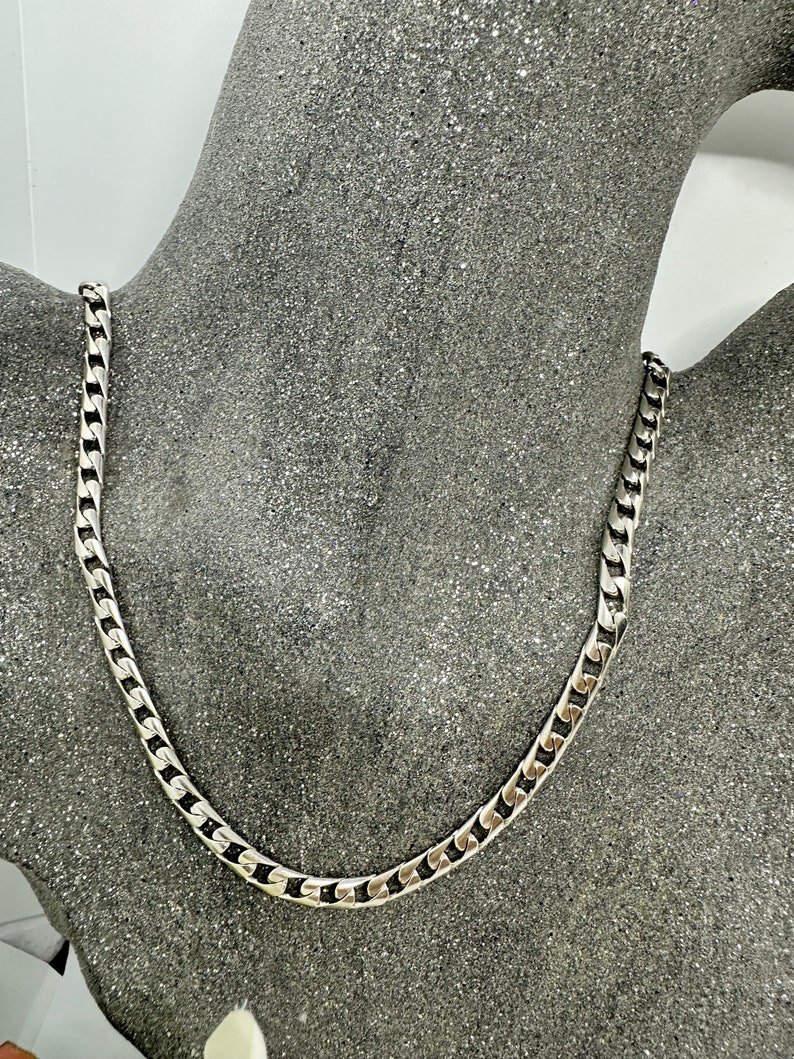 Curb chain necklace, 925 real silver, vintage silver, short, 50 cm good 4 mm width flat wide 90s 90s image 2