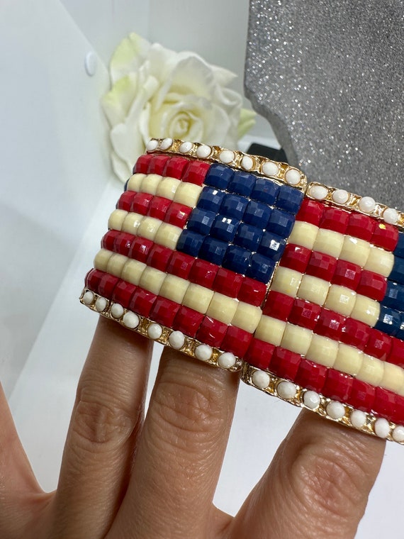 Rhinestone bracelet USA Flag America rubber wide … - image 6