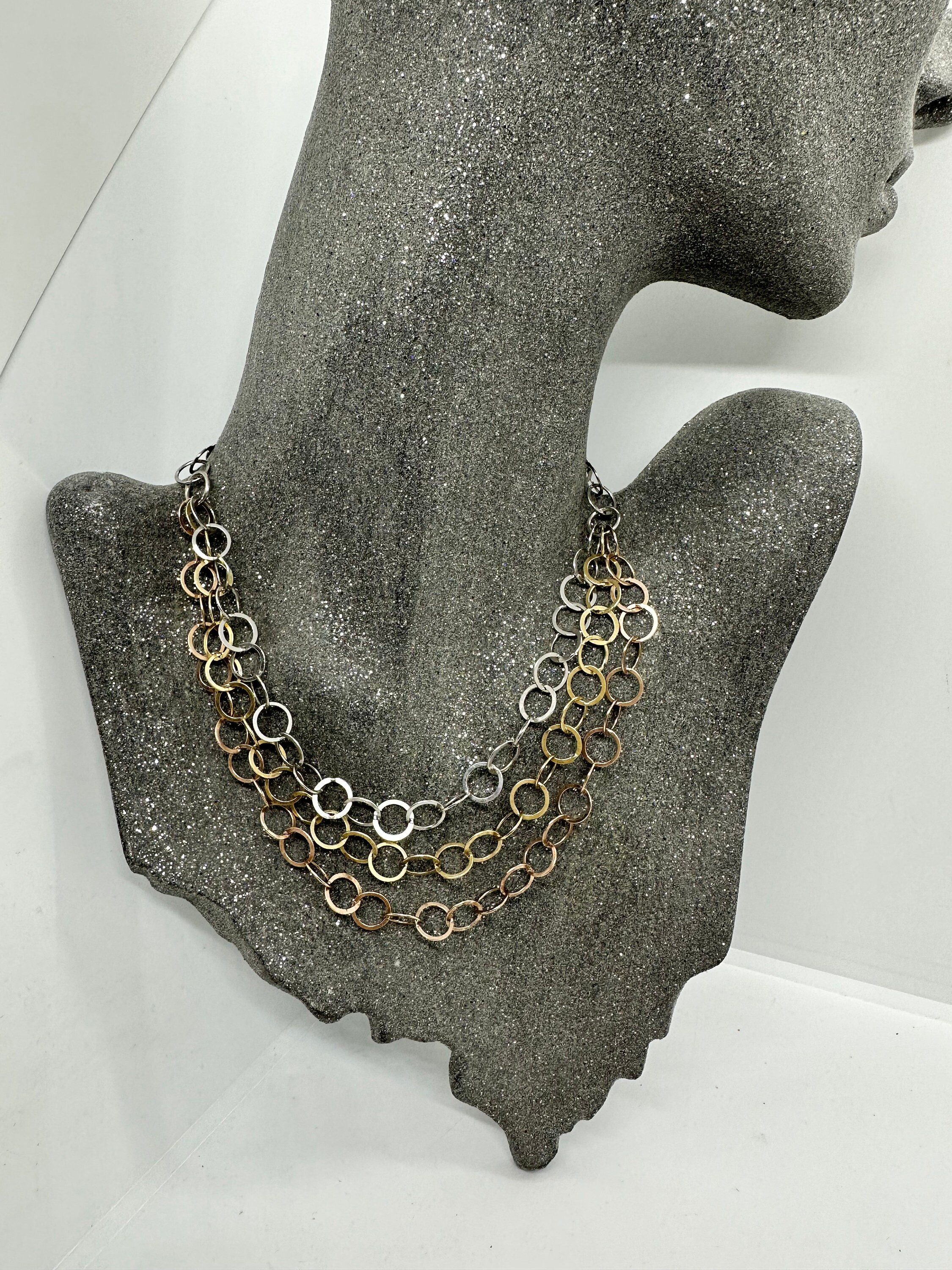 Vintage real silver chain 925 necklace unique tricolor three-part gold-plated rose rings goldsmith's work Germany