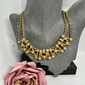 Luxury vintage necklace, stainless steel, zirconia white gold-plated, short, 1990s chain wide link chain massive unusual
