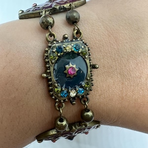 Bracelet enamel stainless steel purple zirconia stones vintage 2000s retro classy gold link bracelet Germany colorful high quality Victorian