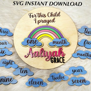 SVG FILE Wooden Baby Milestone Disc | Rainbow Baby Milestone | Monthly Baby Marker SVG file | Laser Cut file | Glowforge Engrave File