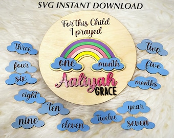 SVG FILE Wooden Baby Milestone Disc | Rainbow Baby Milestone | Monthly Baby Marker SVG file | Laser Cut file | Glowforge Engrave File