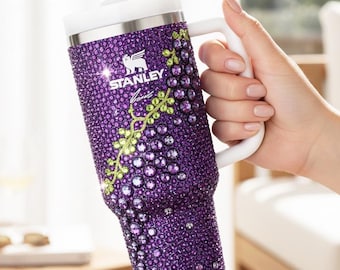 Bling Grape Fruit Stanley Tumbler, 30 oz 40 oz Quencher Crystal Rhinestone Custom Personalized Stainless Steel Bedazzled Cup
