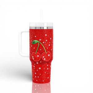 Bling Kirschfrucht Stanley Tumbler, 30 Unze 40 Unze Quencher Kristall Rhinestone Individuelle personalisierte Edelstahl verdazzled Schale Bild 3
