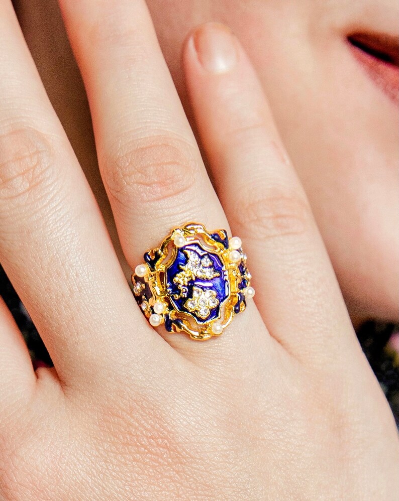 Ring Rings for Women Statement Rings Blue Gold Victorian Etsy