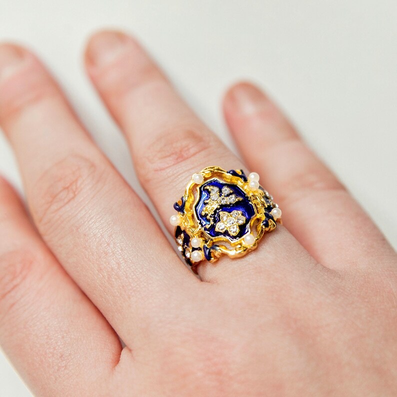 Ring Rings for Women Statement Rings Blue Gold Victorian Etsy