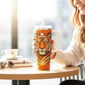 Bling Tiger Animal Stanley Tumbler, 30 oz 40 oz Quencher Crystal Rhinestone Custom Personalized Stainless Steel Bedazzled Cup image 4
