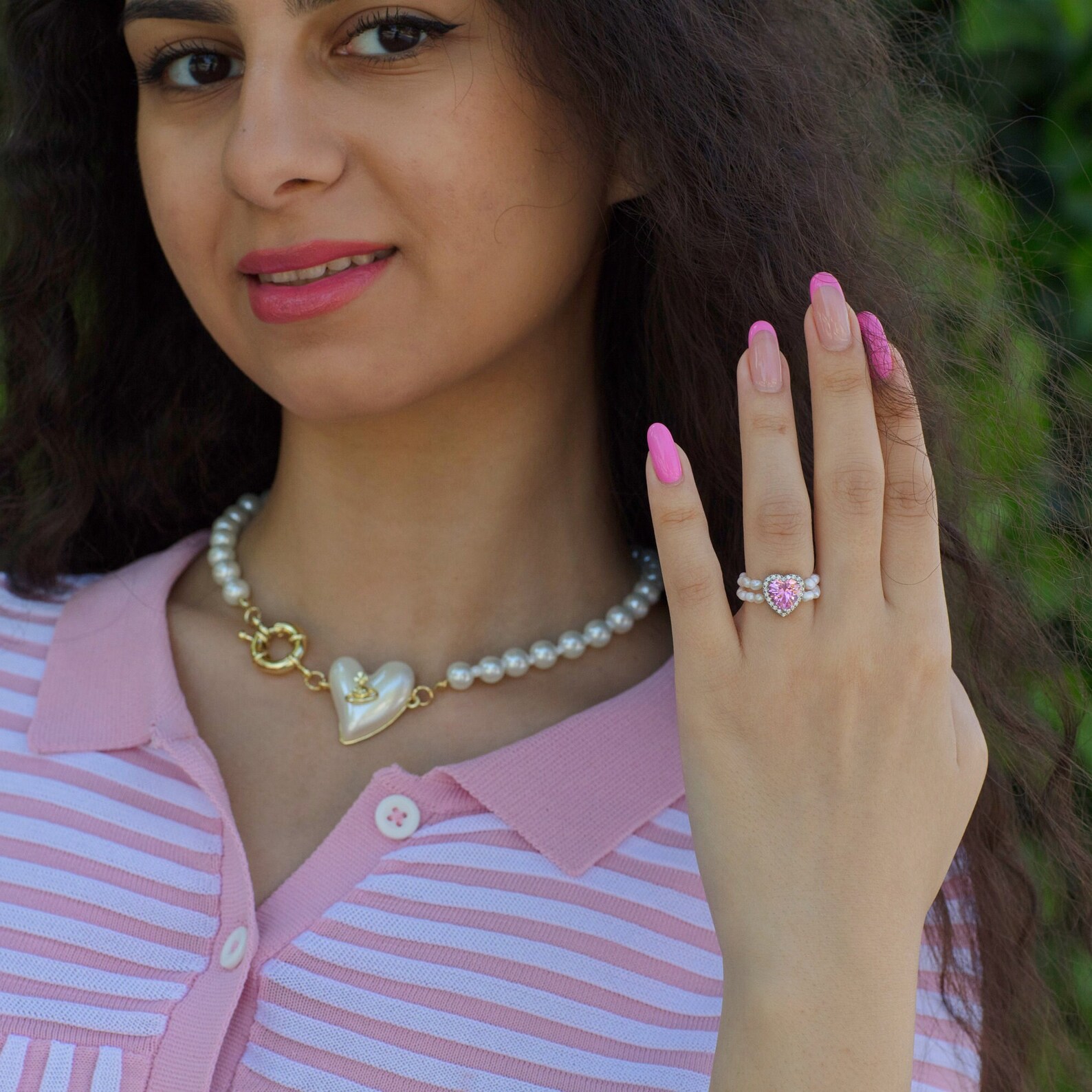 Ring Ring Women Silver Heart Ring Pink Valentines Day Etsy