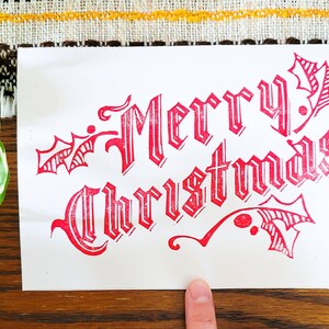 Merry Christmas Red Handmade Lino Print - Gothic Font - Card and Envelope - 4.5 x 6.25inch