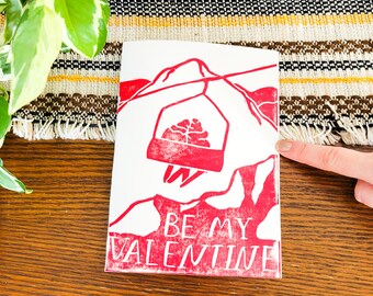 Be My Valentine Handmade Lino Print 5x7 inch Card and Envelope