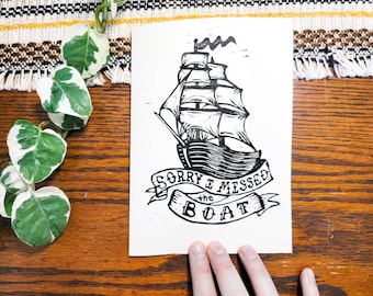 Belated Birthday Boat Card - Sorry I Missed the Boat - Traditional Tattoo Style Manly Card - 5 x 7 inch