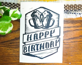 Happy Birthday Card- Octoberfest Style - Beer Loving - Manly Birthday Card - 5 x 7 inch