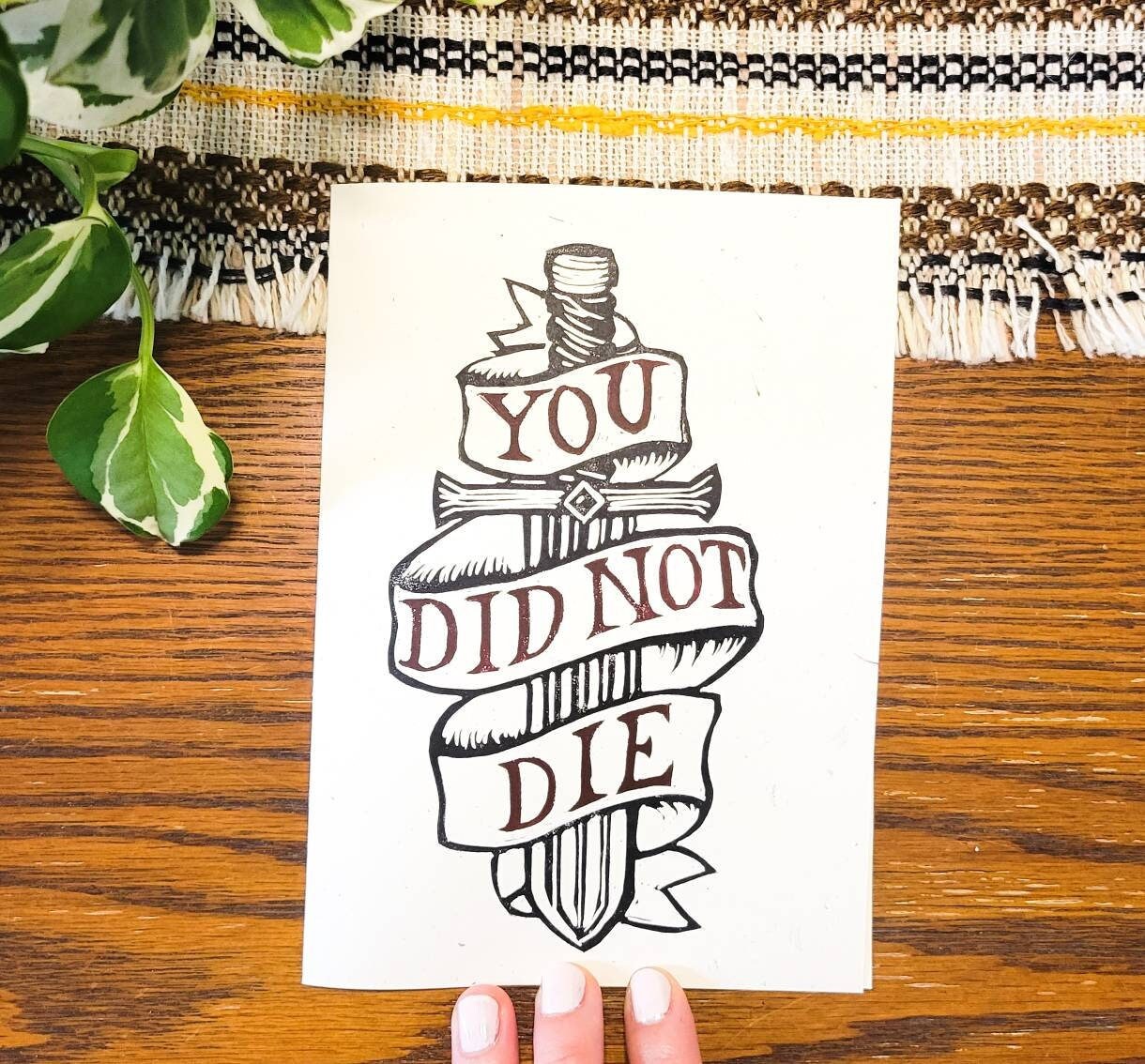 Happy Birthday You Didn't Die - Traditional Tattoo Style Manly Elder Scrolls Sword Card - 5 x 7 inch