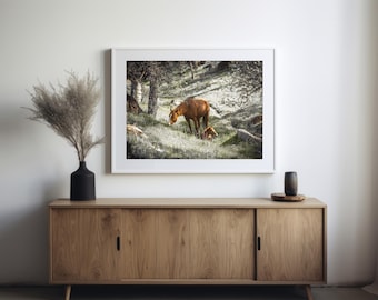Impresión digital de caballo salvaje y potro / Arte rústico de pared occidental / Fotografía de naturaleza de granja / Descarga digital para amantes de los caballos