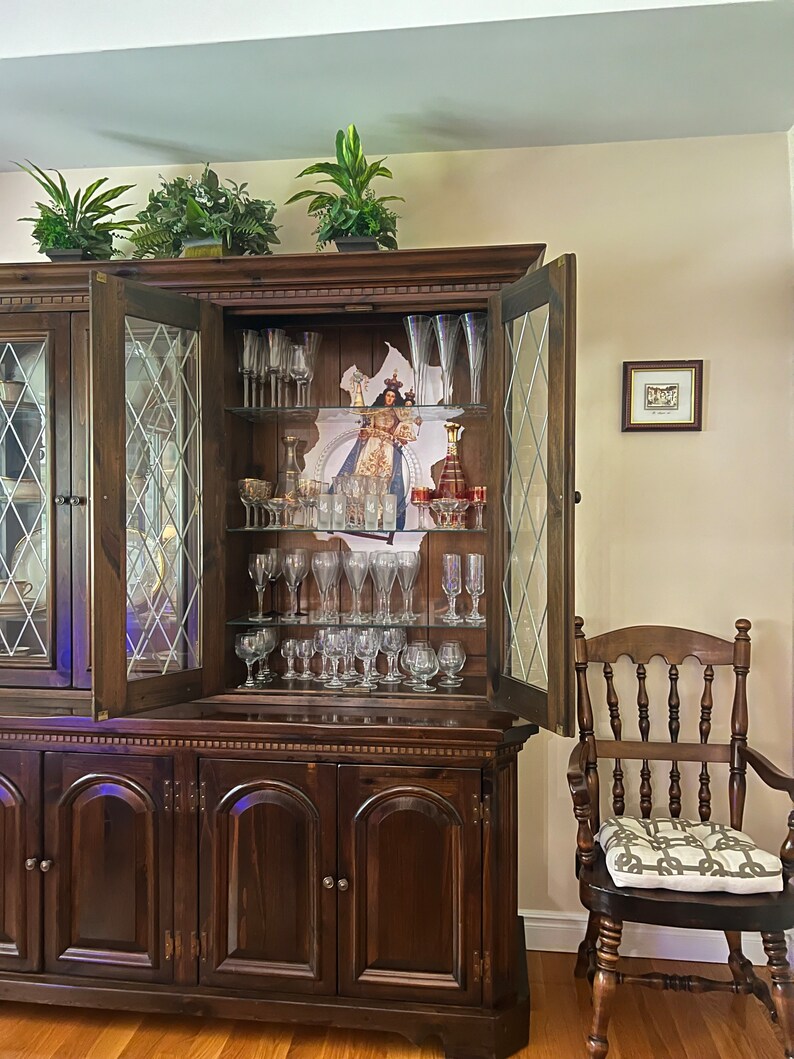 Dining Room Table & Hutch set, Oval sold wood dining table and chairs, solid oak hutch image 8