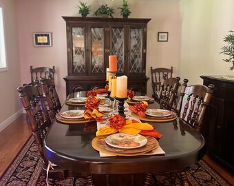 Dining Room Table & Hutch set, Oval sold wood dining table and chairs, solid oak hutch