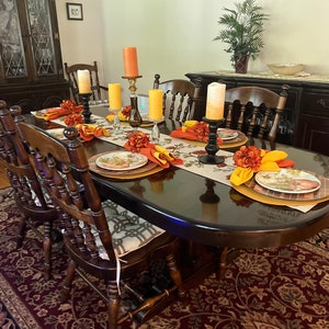 Dining Room Table & Hutch set, Oval sold wood dining table and chairs, solid oak hutch image 2