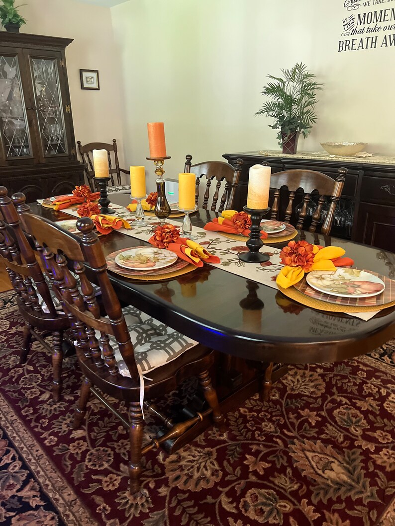 Dining Room Table & Hutch set, Oval sold wood dining table and chairs, solid oak hutch image 2